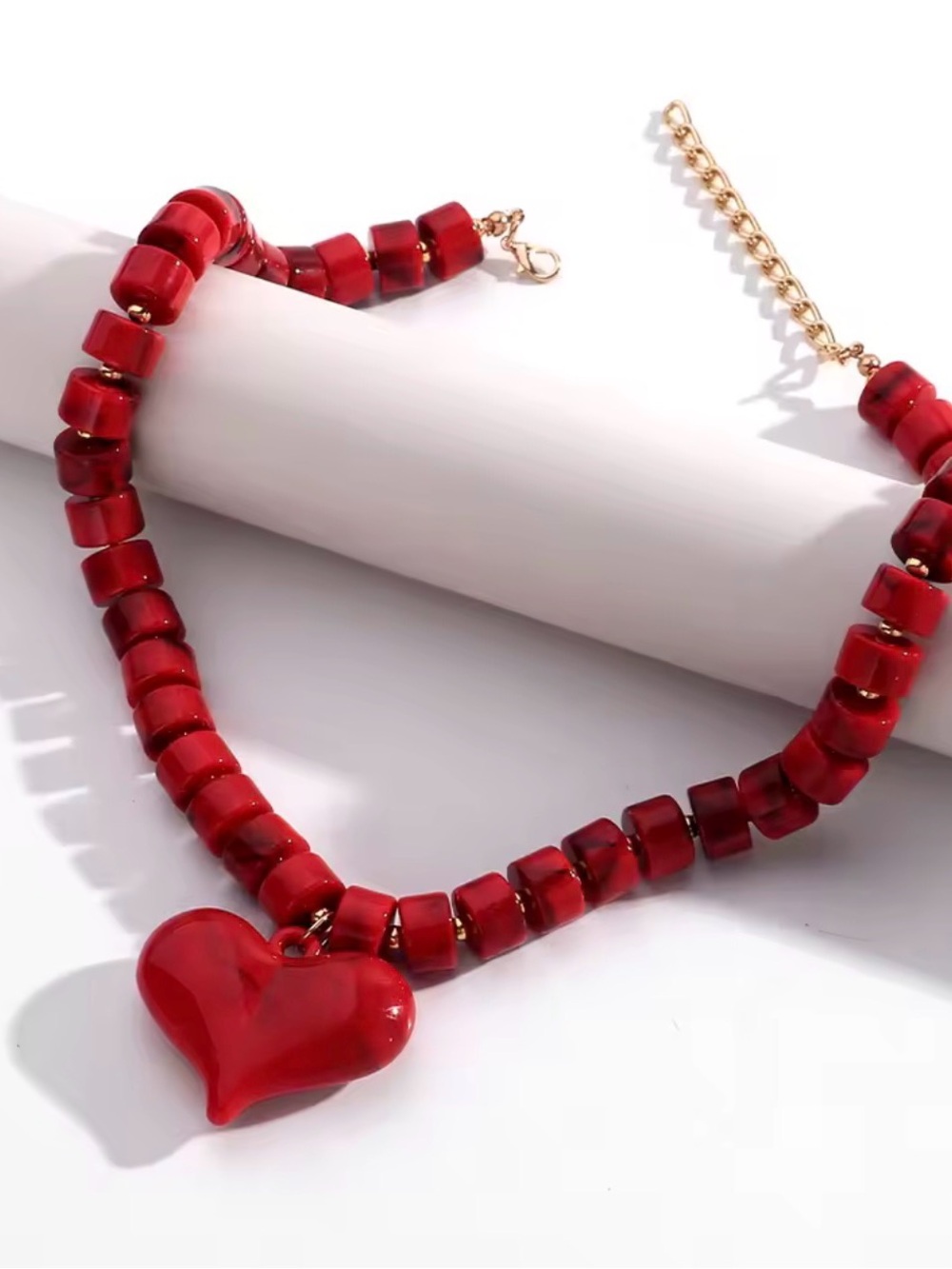 Red Heart Bead Choker Necklace
